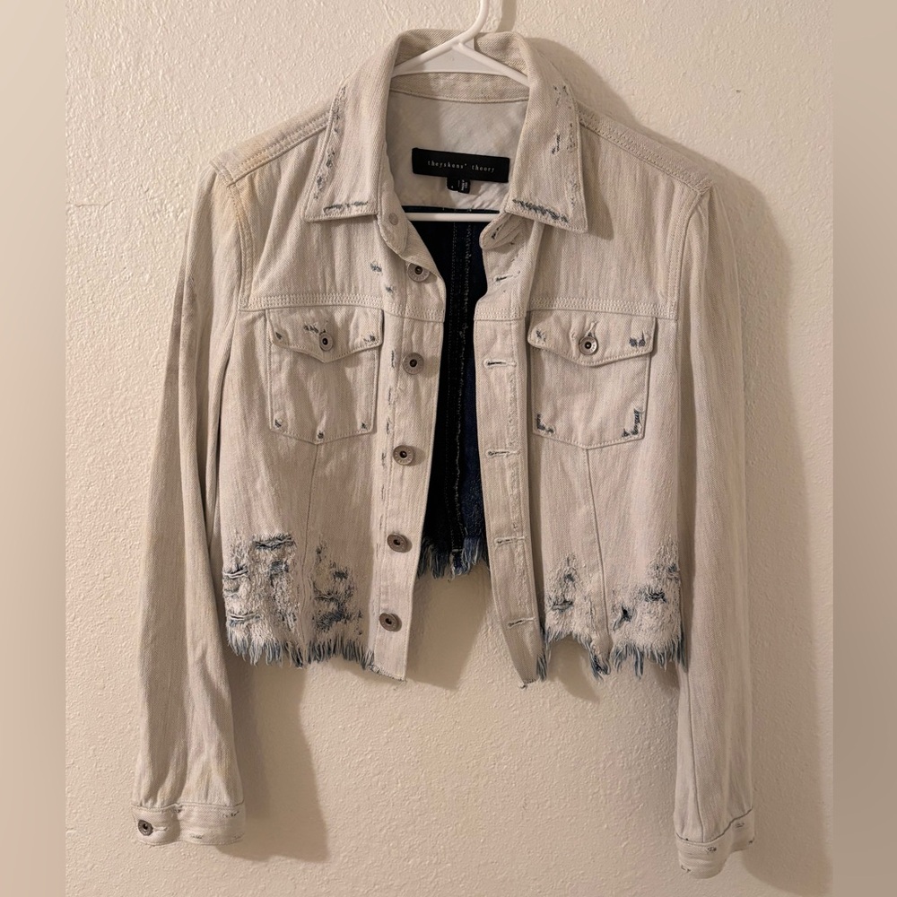 Theyskens' Theory Light Tan Distressed Jean Jacket